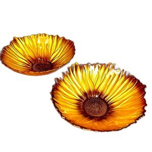 Vintage Akcam Handmade Turkey Gold Sunflower Glass Two Bowl Set